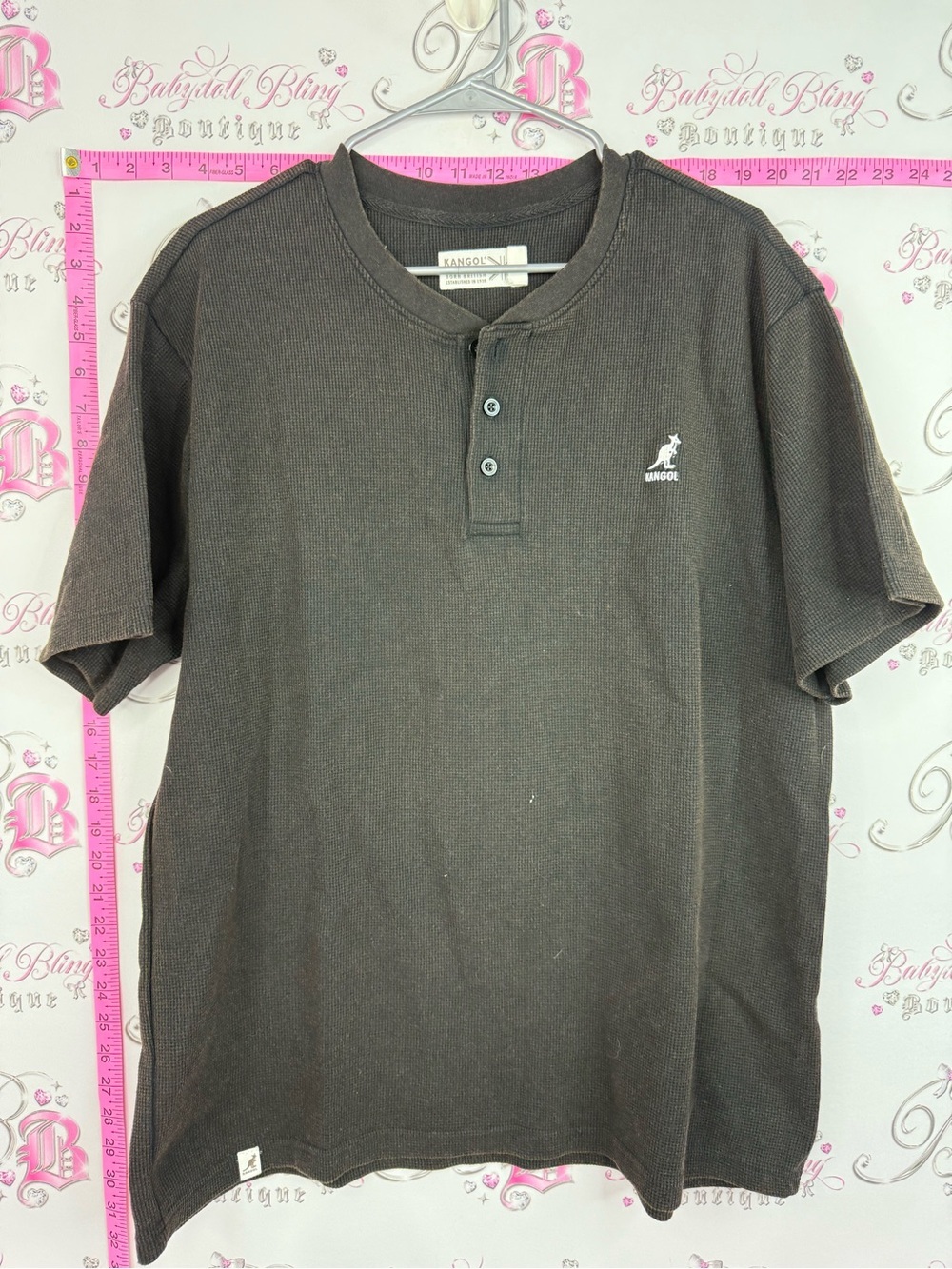 Kangol shirt waffle knit Men’s Short Sleeve Henley Shirt in grey Dark Brown
